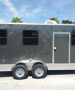 7x16 TA Trailer - Charcoal, Barn Doors, Side Door, Electrical, Extra Height, AC, Windows