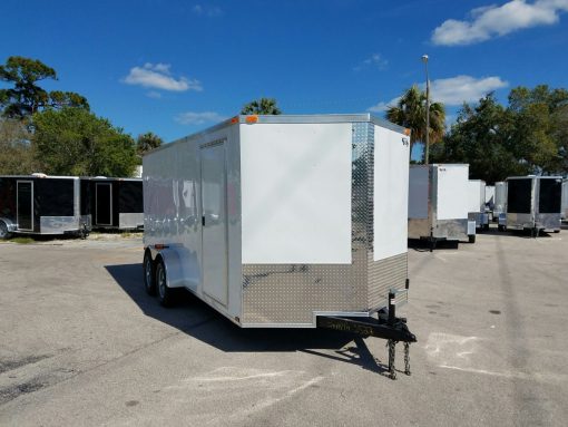 7x16 TA Trailer - White, Barn Doors, Side Door, Extra Height