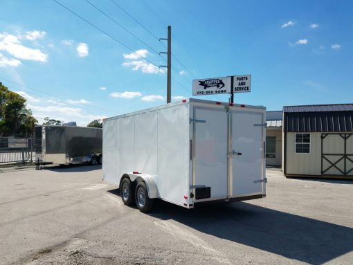 7x16 TA Trailer - White, Barn Doors, Side Door, Extra Height