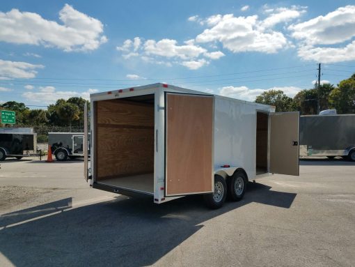 7x16 TA Trailer - White, Barn Doors, Side Door, Extra Height