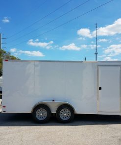 7x16 TA Trailer - White, Barn Doors, Side Door, Extra Height