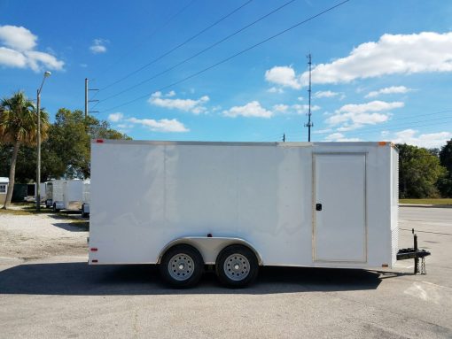 7x16 TA Trailer - White, Barn Doors, Side Door, Extra Height