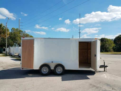 7x16 TA Trailer - White, Barn Doors, Side Door, Extra Height