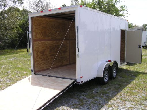 7x16 TA Trailer - White, Ramp, Side Door, Extra Height