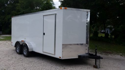 7x16 TA Trailer - White, Ramp, Side Door, Extra Height