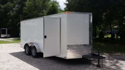 7x16 TA Trailer - White, Ramp, Side Door, Extra Height