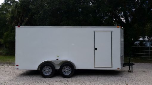 7x16 TA Trailer - White, Ramp, Side Door, Extra Height