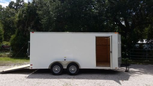 7x16 TA Trailer - White, Ramp, Side Door, Extra Height