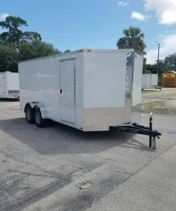 7x16 TA Trailer - White, Ramp, Side Door, Extra Height, Extended Tongue