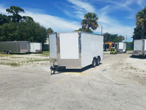 8.5x14 TA Trailer - White, Ramp, Side Door, and D-Rings