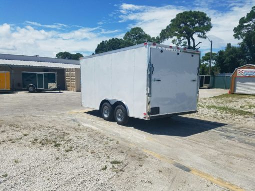 8.5x14 TA Trailer - White, Ramp, Side Door, and D-Rings