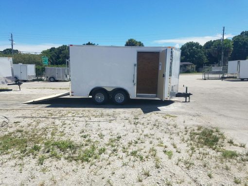 8.5x14 TA Trailer - White, Ramp, Side Door, and D-Rings