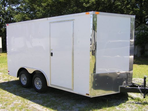 8.5x14 TA Trailer - White, Ramp, Side Door, and D-Rings