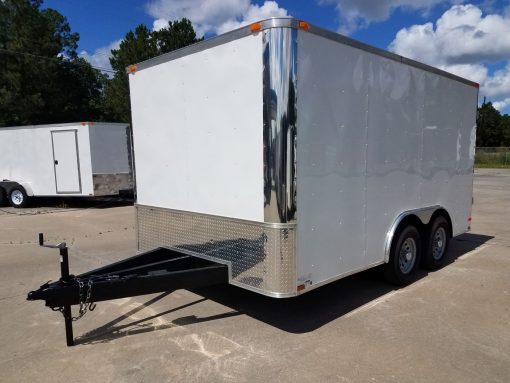 8.5x14 TA Trailer - White, Double Barn Doors, Side Door, Flat Front, Extended Tongue, Electrical Package, Interior Lining