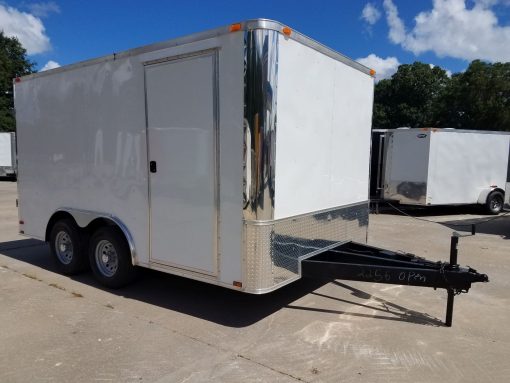 8.5x14 TA Trailer - White, Double Barn Doors, Side Door, Flat Front, Extended Tongue, Electrical Package, Interior Lining