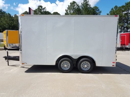 8.5x14 TA Trailer - White, Double Barn Doors, Side Door, Flat Front, Extended Tongue, Electrical Package, Interior Lining