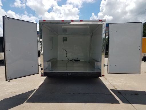 8.5x14 TA Trailer - White, Double Barn Doors, Side Door, Flat Front, Extended Tongue, Electrical Package, Interior Lining