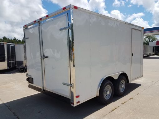 8.5x14 TA Trailer - White, Double Barn Doors, Side Door, Flat Front, Extended Tongue, Electrical Package, Interior Lining