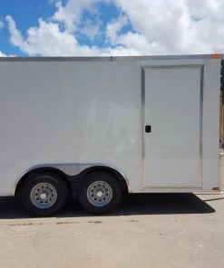 8.5x14 TA Trailer - White, Double Barn Doors, Side Door, Flat Front, Extended Tongue, Electrical Package, Interior Lining