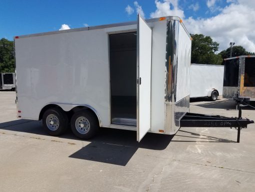 8.5x14 TA Trailer - White, Double Barn Doors, Side Door, Flat Front, Extended Tongue, Electrical Package, Interior Lining