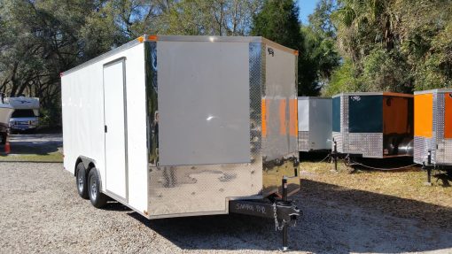 8.5x16 TA Trailer - White, Ramp, Side Door, and D-Rings