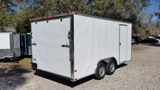 8.5x16 TA Trailer - White, Ramp, Side Door, and D-Rings