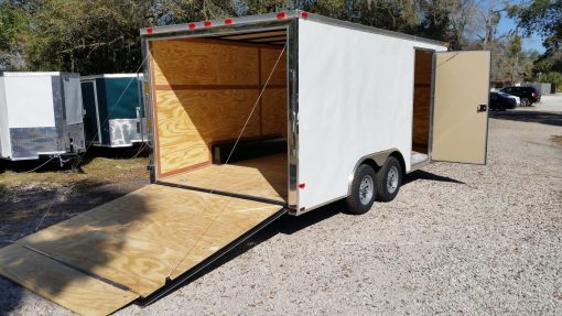 8.5x16 TA Trailer - White, Ramp, Side Door, and D-Rings