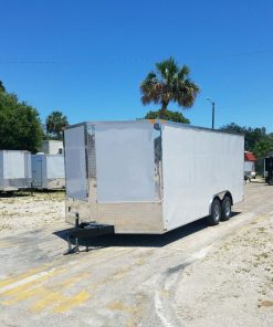 8.5x18 TA Trailer - White, Ramp, Side Door, and D-Rings
