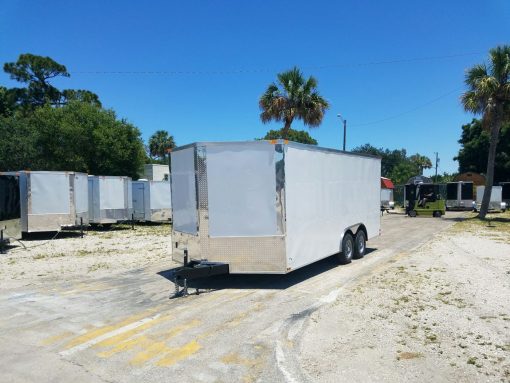 8.5x18 TA Trailer - White, Ramp, Side Door, and D-Rings