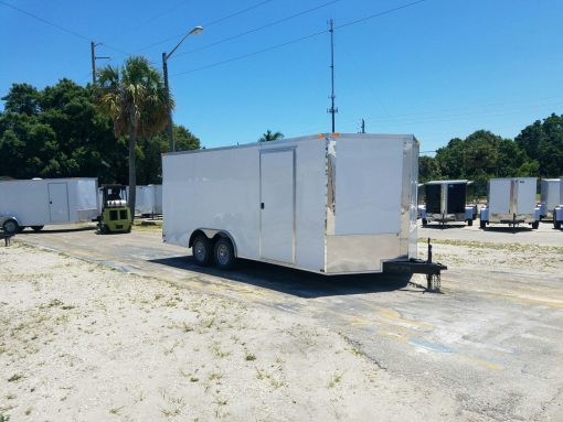 8.5x18 TA Trailer - White, Ramp, Side Door, and D-Rings