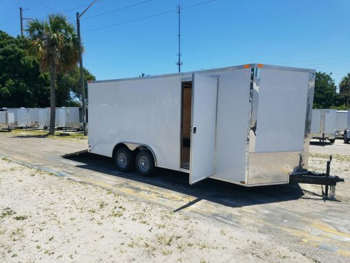 8.5x18 TA Trailer - White, Ramp, Side Door, and D-Rings