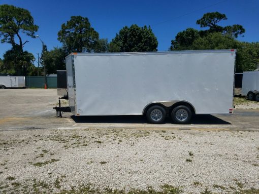 8.5x18 TA Trailer - White, Ramp, Side Door, and D-Rings