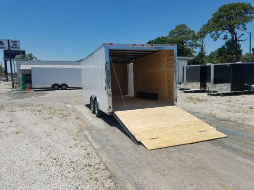 8.5x18 TA Trailer - White, Ramp, Side Door, and D-Rings