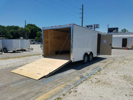 8.5x18 TA Trailer - White, Ramp, Side Door, and D-Rings