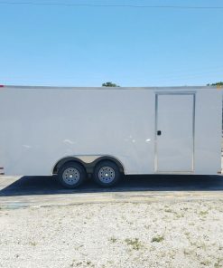 8.5x18 TA Trailer - White, Ramp, Side Door, and D-Rings