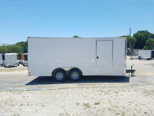 8.5x18 TA Trailer - White, Ramp, Side Door, and D-Rings