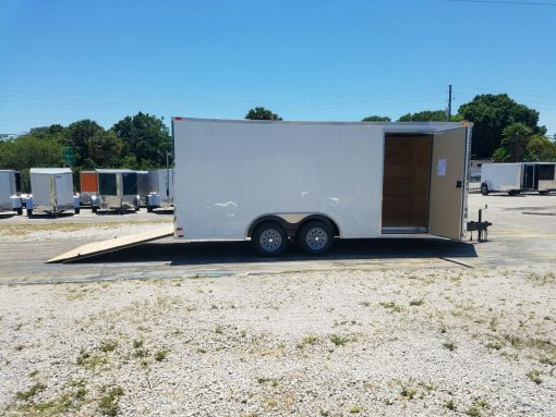 8.5x18 TA Trailer - White, Ramp, Side Door, and D-Rings