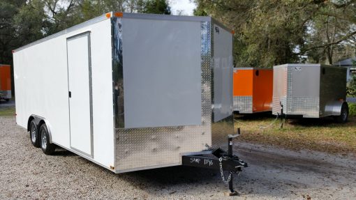 8.5x20 TA Trailer - White, Ramp, Side Door, and D-Rings