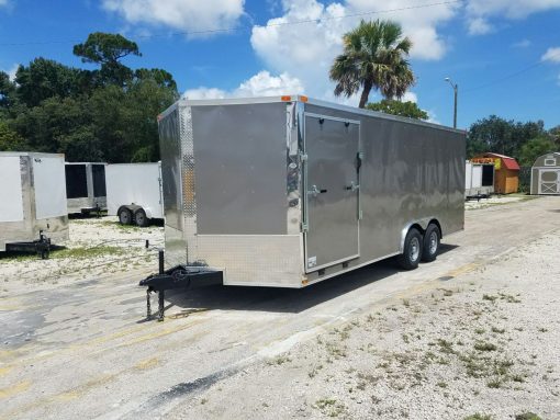 8.5x20 TA Trailer - Pewter, Ramp, Side Door, D-Rings, 5K Axles, Radials, Side Ramp