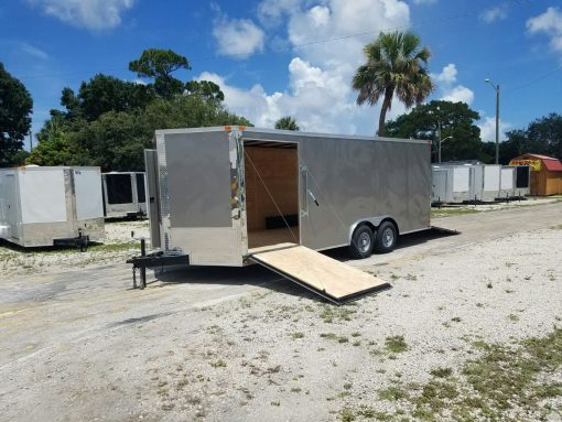 8.5x20 TA Trailer - Pewter, Ramp, Side Door, D-Rings, 5K Axles, Radials, Side Ramp