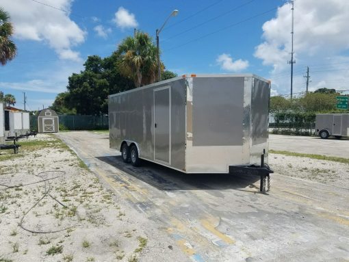 8.5x20 TA Trailer - Pewter, Ramp, Side Door, D-Rings, 5K Axles, Radials, Side Ramp