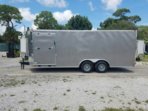 8.5x20 TA Trailer - Pewter, Ramp, Side Door, D-Rings, 5K Axles, Radials, Side Ramp