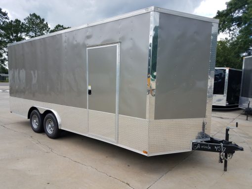 8.5x20 TA Trailer - Pewter, Heavy Duty Ramp, Side Door, D-Rings, 5K Axles, Extra Height