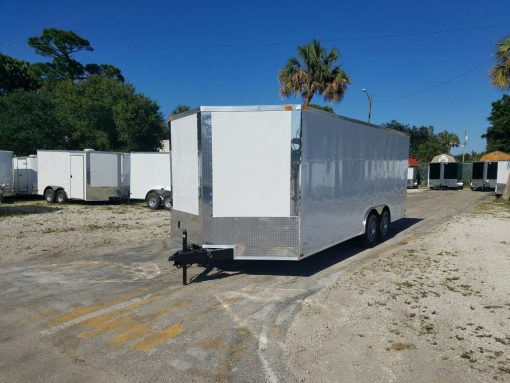 8.5x20 TA Trailer - White, Ramp, Side Door, D-Rings, 5K Axles, and Radials