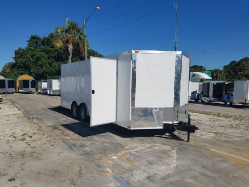 8.5x20 TA Trailer - White, Ramp, Side Door, D-Rings, 5K Axles, and Radials