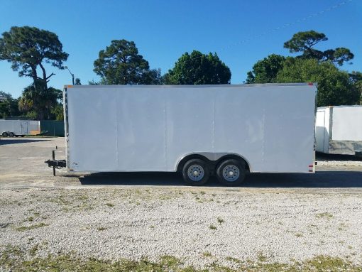 8.5x20 TA Trailer - White, Ramp, Side Door, D-Rings, 5K Axles, and Radials