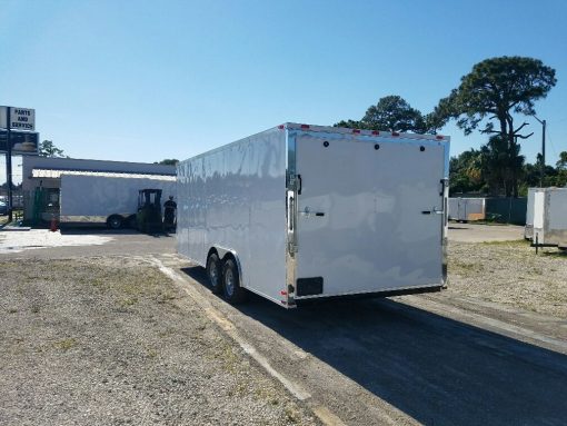 8.5x20 TA Trailer - White, Ramp, Side Door, D-Rings, 5K Axles, and Radials