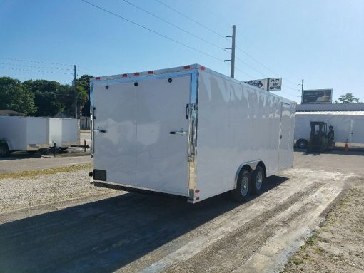 8.5x20 TA Trailer - White, Ramp, Side Door, D-Rings, 5K Axles, and Radials