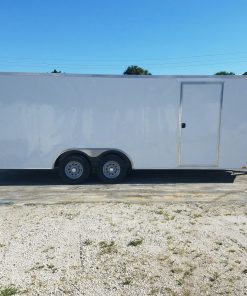 8.5x20 TA Trailer - White, Ramp, Side Door, D-Rings, 5K Axles, and Radials