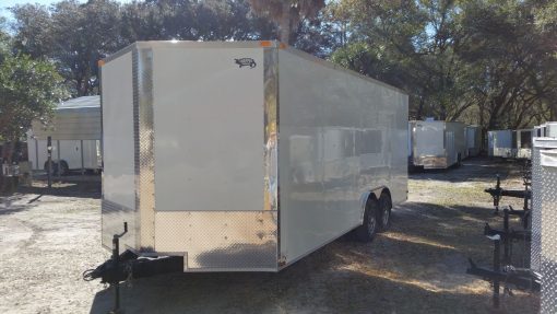 8.5x20 TA Trailer - White, Ramp, Side Door, D-Rings, 5K Axles, Radials, Extra Height